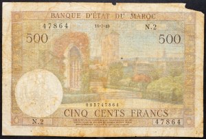 Maroko, 500 franků 1949