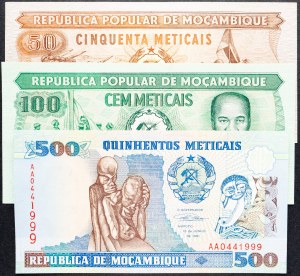 Mozambik, 50, 100, 500 meticais 1986, 1980, 1991