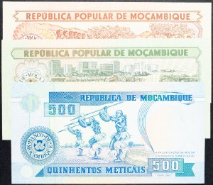 Mozambik, 50, 100, 500 meticais 1986, 1980, 1991