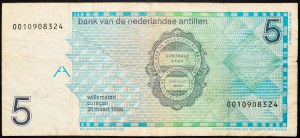 Antille Olandesi, 5 Gulden 1986