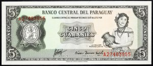 Paraguay, 5 Guaranies 1952