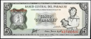 Paraguay, 5 Guaranies 1952