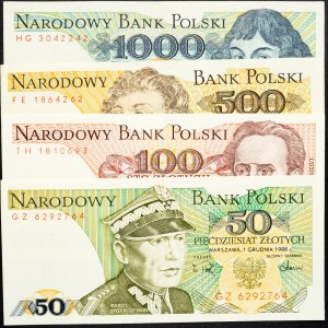 Pologne, 50, 100, 500, 1000 Zlotych 1982, 1988