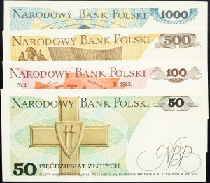 Pologne, 50, 100, 500, 1000 Zlotych 1982, 1988