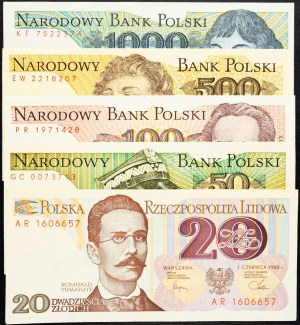 Poľsko, 20, 50, 100, 500, 1000 zlotých 1982, 1988