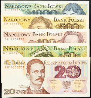 Polska, 20, 50, 100, 500, 1000 złotych 1982, 1988