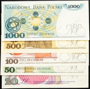 Polska, 20, 50, 100, 500, 1000 złotych 1982, 1988