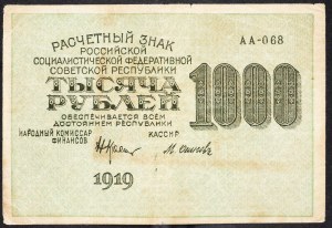 Rusko, 1000 rublů 1919
