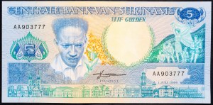 Surinam, 5 guldenů 1986
