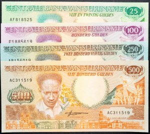 Suriname, 25, 100, 250, 500 Gulden 1988, 1986, 1988, 1988