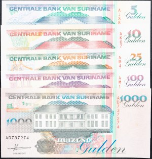 Surinam, 5, 10, 25, 100, 1000 guldenů 1999, 1993