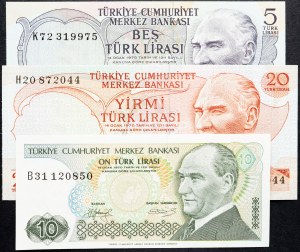Turkey, 5, 10, 20 Lirasi 1976, 1979, 1979