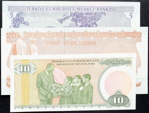 Turkey, 5, 10, 20 Lirasi 1976, 1979, 1979