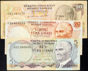 Turkey, 5, 20, 50 Lirasi 1976, 1979, 1976