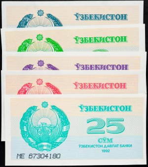 Uzbekistán, 1, 3, 5, 10, 25 Suma 1992