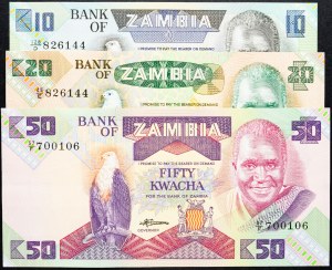 Zambia, 10, 20, 50 Kwacha 1980-1988