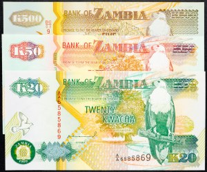 Zambie, 20, 50, 500 Kwacha 1992, 1992, 2004