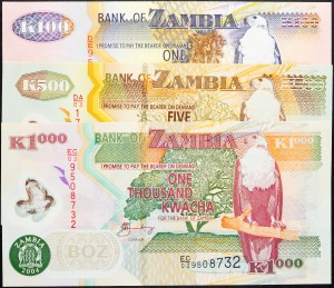 Zambie, 100, 500, 1000 Kwacha 2001, 2003, 2004