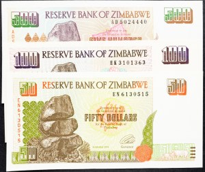 Zimbabwe, 50, 100, 500 dollars 1994, 1995, 2001