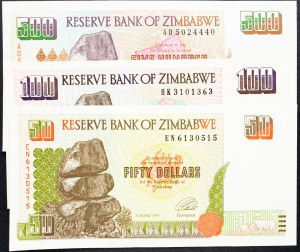 Zimbabwe, 50, 100, 500 dollari 1994, 1995, 2001