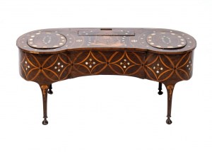 Itlaian table - writing desk inlaid in mother-of-pearl and fruitwood - Italy