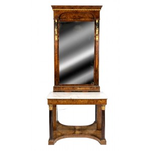 Tuscan Empire walnut console table with mirror - Italy