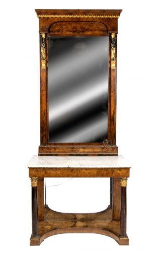 Toskánsky empírový konzolový stolík z orechového dreva so zrkadlom - Taliansko