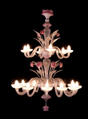 Lustre italien Murano ,couleur rose