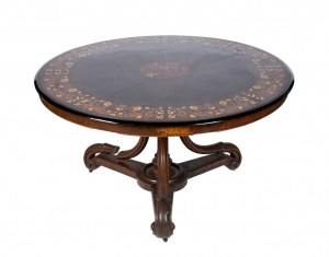 Runder Tisch mit Intarsien aus dem viktorianischen England