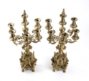 Pair of French gilded bronze candelabra