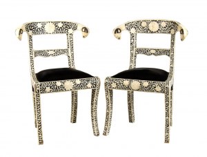 Paar anglo-indische Stühle aus Ebenholz und Knochen