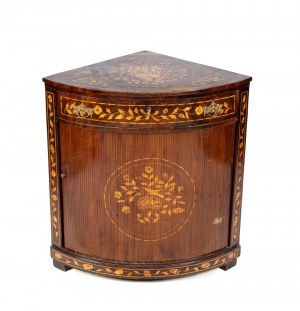 Dutch inlaid corner piece in mahogany and fruitwood