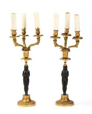 Pair of bronze French lamps Retour d'Egypte