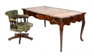 Tavolo da bureau francese con poltrona Chesterfield