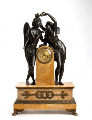 Ledure Bronzier Hémon Her, Ledure Bronzier Hémon Her A French bronze mantel clock depicting Cupid and Psych