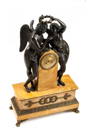 Ledure Bronzier Hémon Her, Ledure Bronzier Hémon Her A French bronze mantel clock depicting Cupid and Psych