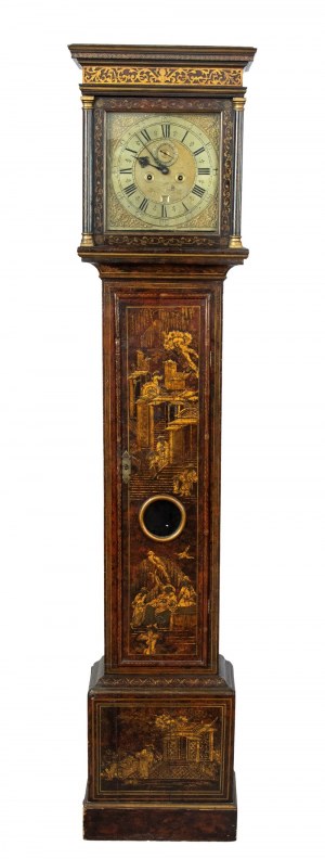 Anglické gruzínské dědečkovské hodiny v chinoiserie stylu