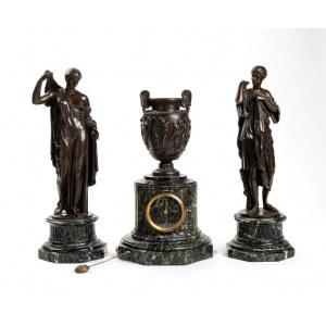 Barbedienne Ferdinand, Barbedienne Ferdinand 1810-1892 French triptych with bronze mantel clock