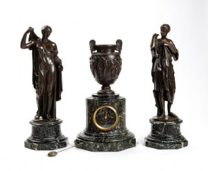Barbedienne Ferdinand, Barbedienne Ferdinand 1810-1892 Francuski tryptyk z zegarem kominkowym z brązu