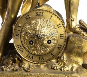 Orologio da camino francese in bronzo e marmo