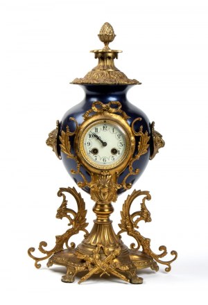 Francuski pozłacany i lakierowany zegar kominkowy