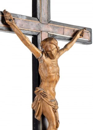 Kruzifix aus italienischem Holz und Schildkrötenpanzer