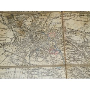 Ca 1914. MAPA WOJSKOWA SKŁADANA LWOWA I OKOLIC.