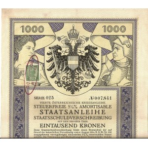 1916. FOURTH 5.5% AUSTRIAN WAR LOAN. ONE THOUSAND CROWNS.
