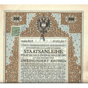 1916. PIĄTA 5,5% AUSTRYACKA POŻYCZKA WOJENNA. DWIEŚCIE KORON.