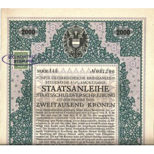1916. FIFTH 5.5% AUSTRIAN WAR LOAN. TWO THOUSAND CROWNS.