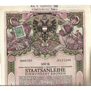 1918. ÔSMA 5,5% RAKÚSKA VOJNOVÁ PÔŽIČKA. STO CORON.