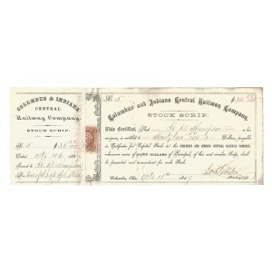 1867. COLUMBUS AND INDIANA CENTRAL RAILROAD COMPANY. $26.25.