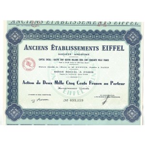 1960. [TOWARZYSTWO GUSTAW EIFFEL - WIEŻA EIFFELA] ANCIENS ETABLISSEMENT EIFFEL. 2500 FRANKÓW.