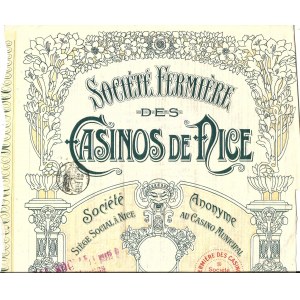 1910 [SOCIETY OF NICE CASINOS] SOCIETE FERMIERE DES CASINOS DE NICE. 5 SHARES.